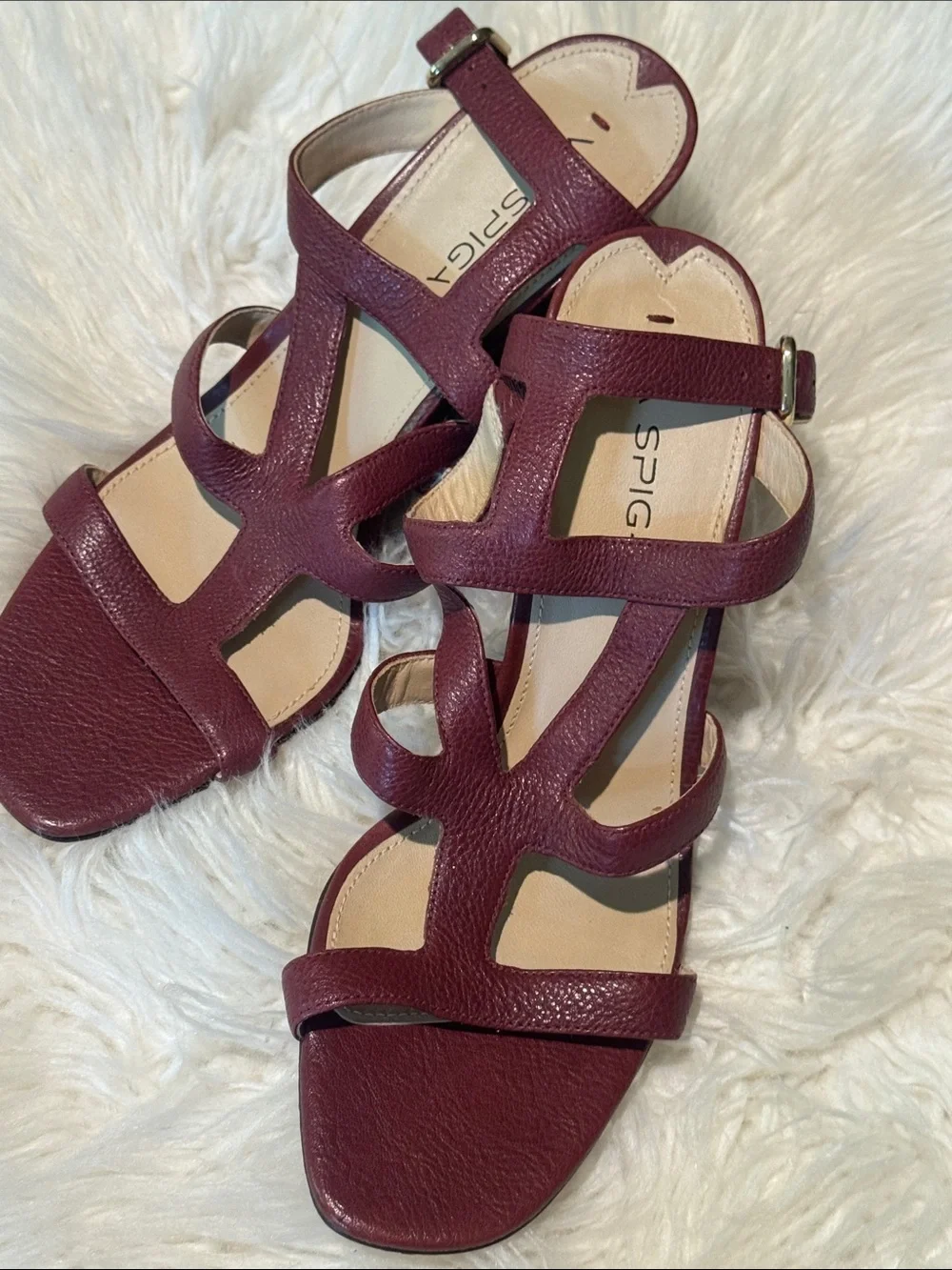 Via Spiga Burgundy Leather Strappy Wedge Sandals Sz 9